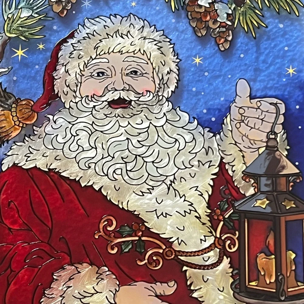 Amia Large Stained Glass Sun Catcher Christmas Santa Stocking Holiday Decor